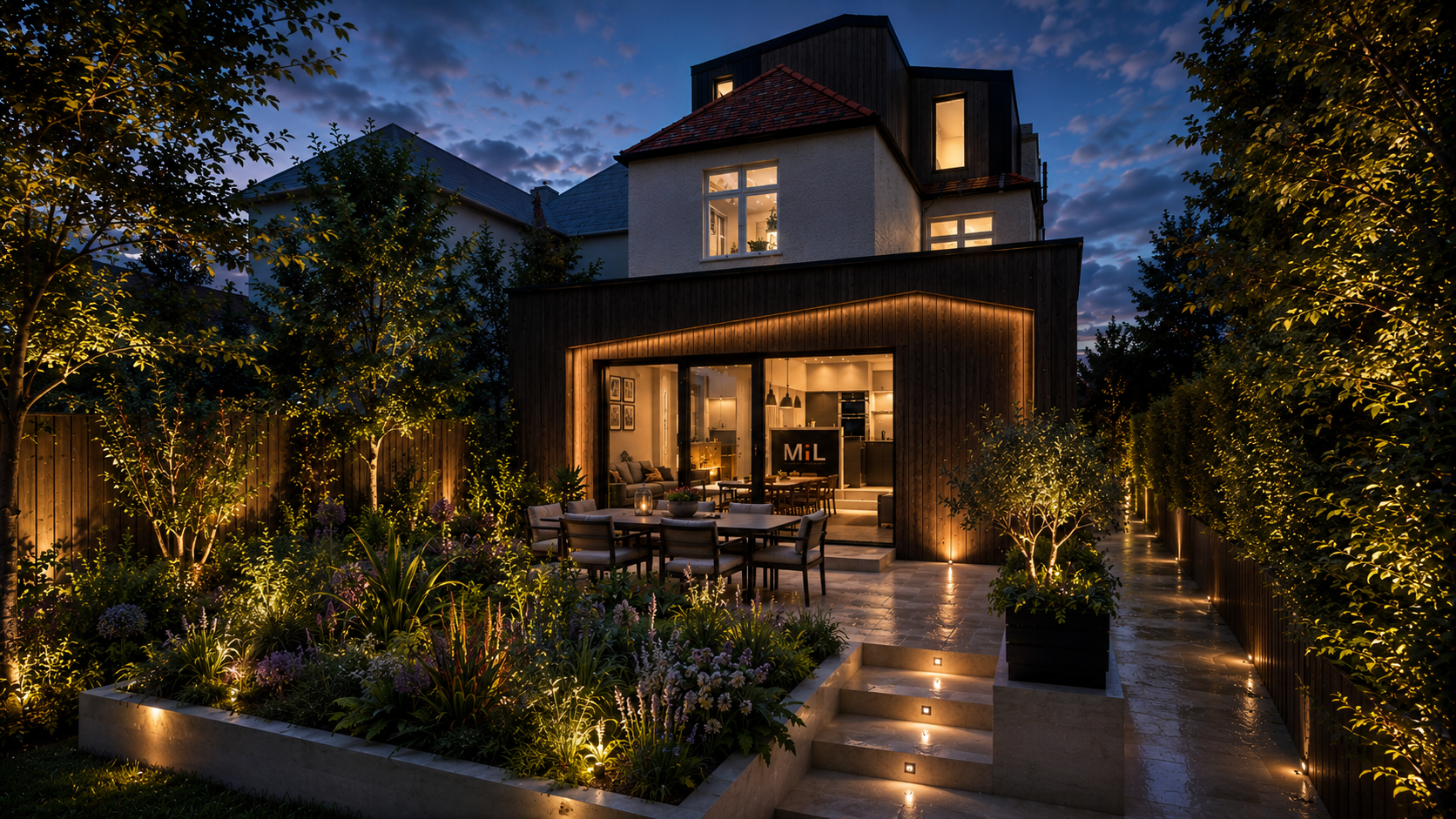 A calm, garden-facing domestic interior