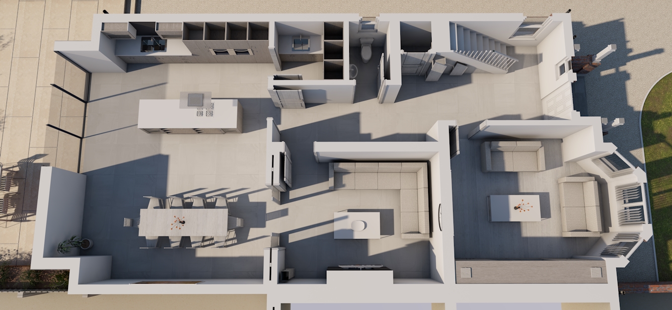 Rear extension, open plan, sliding doors