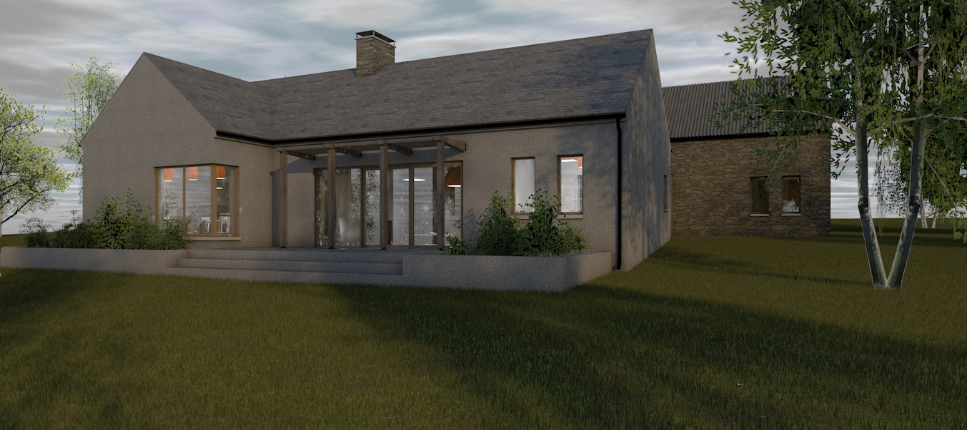 Stone barn conversion, new build, brise soleil, corner window